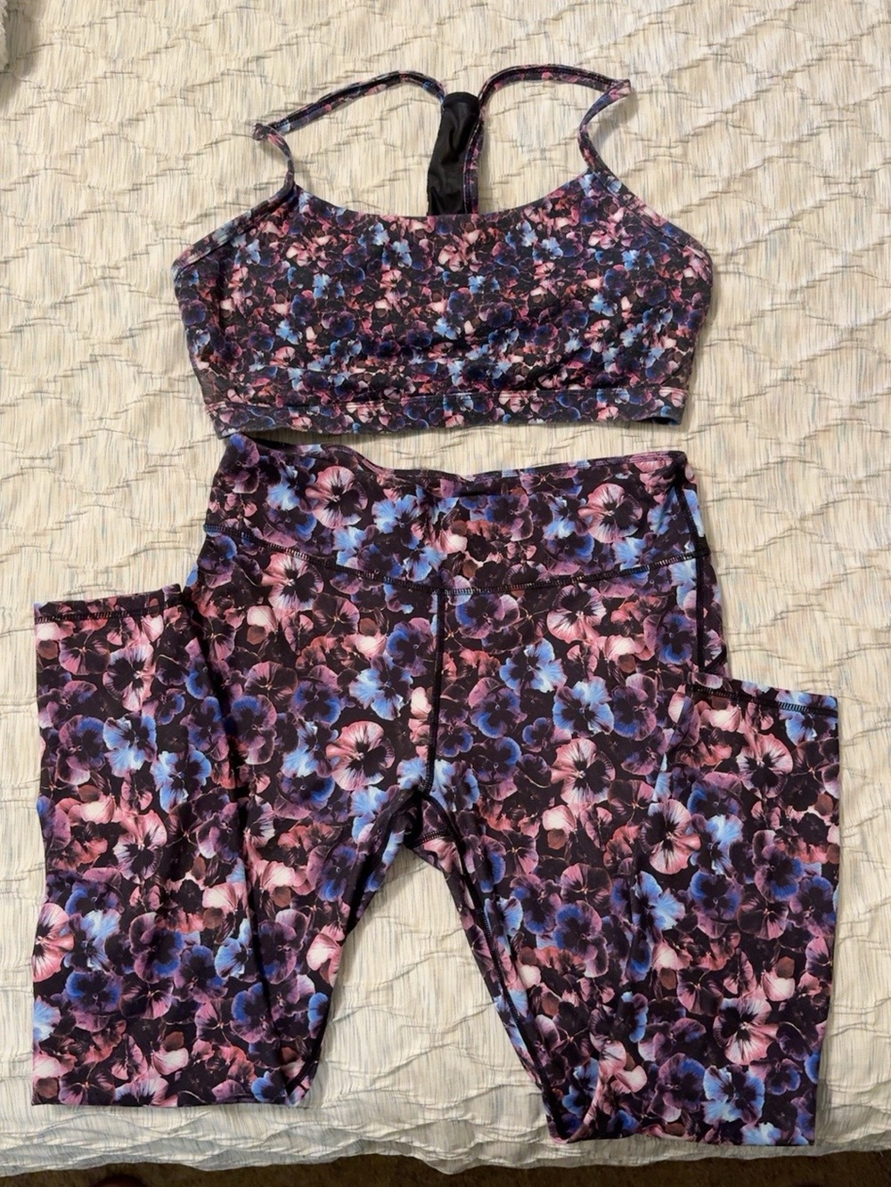 Floral Purple & Pink High-Waist Leggings and Sports Bra Set